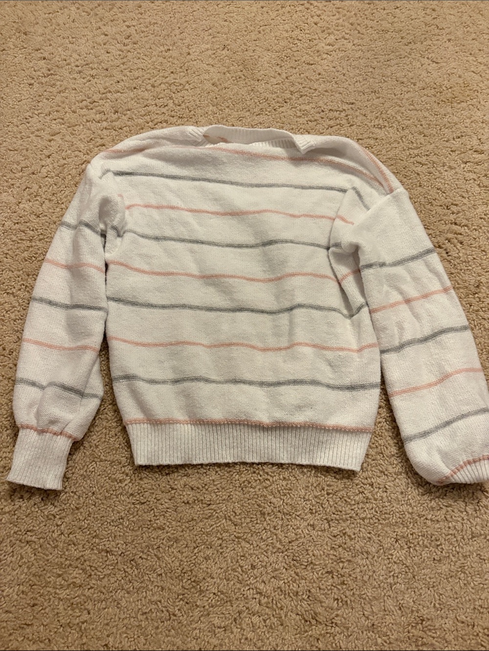SHEIN White Crewneck Sweater with Pink and Gray Stripes